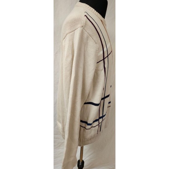 Dockers Mens XL Tan Beige Striped Crew Neck Knit 100% Cotton Long Sleeve Sweater - Picture 6 of 10